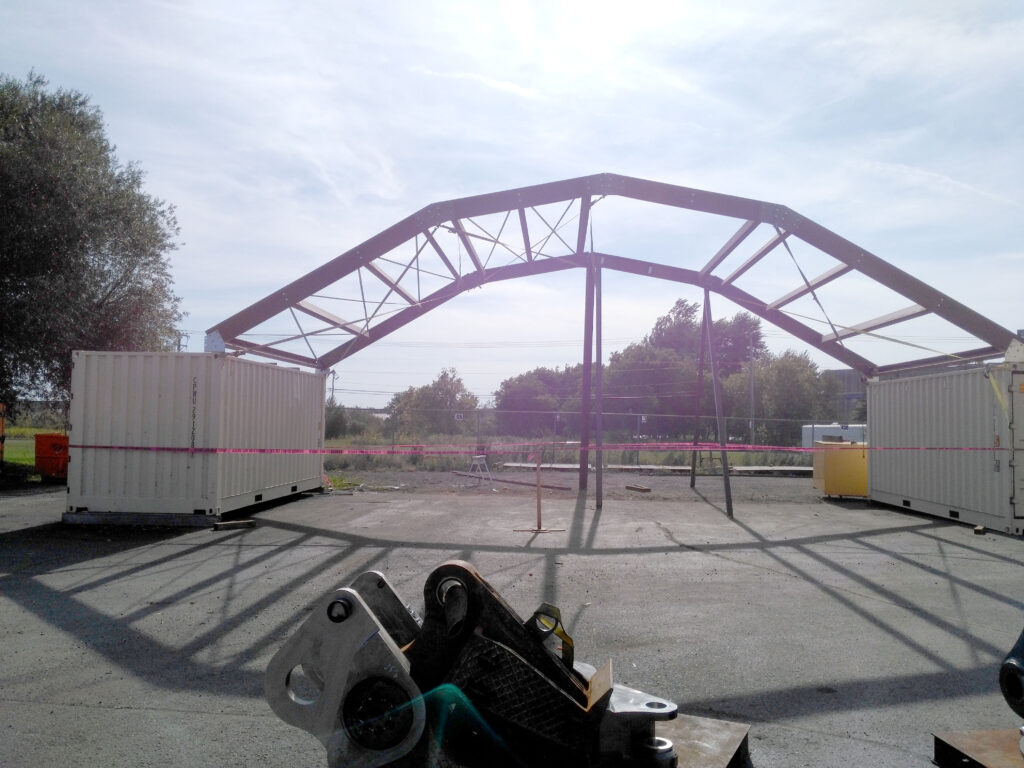 building metal structure with conex box