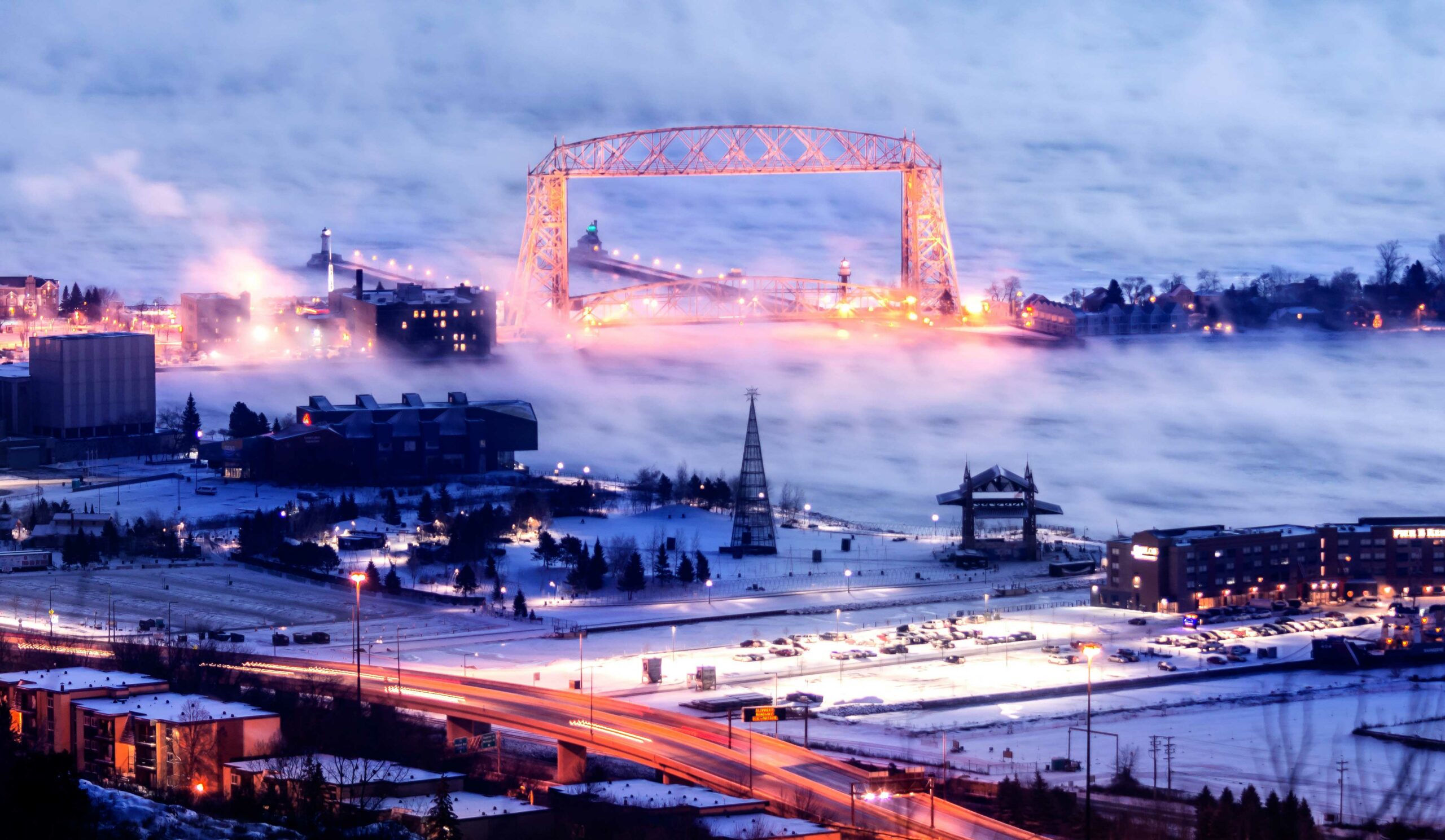 Duluth lift bridge in fog